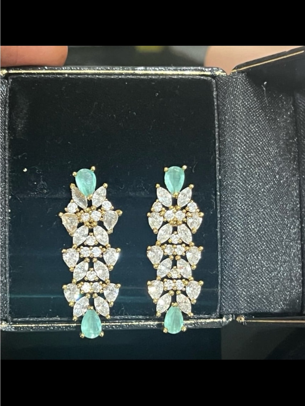 Antique gold plated magnesite and clear swarovski elements bridal earrings